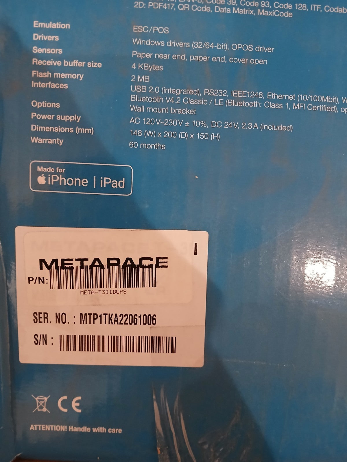 Metapace T-3 II Thermodirekt Kassenbondrucker POS USB Beleg Gastro Einzelhandel