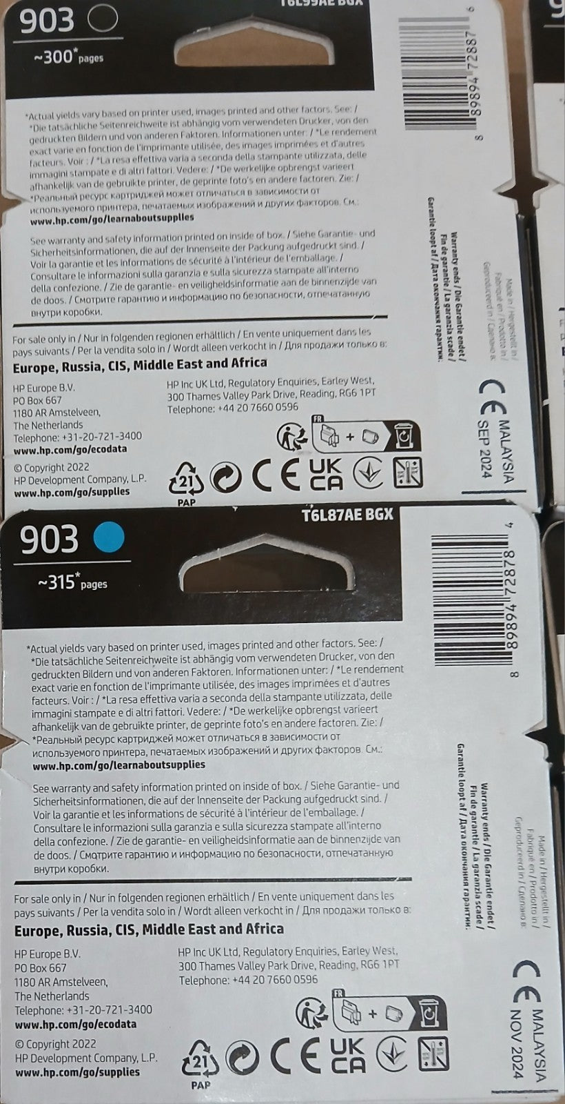 Original HP 903 Tintenpatrone 4x für Officejet 6900 6950 6860 6970 6975 6978