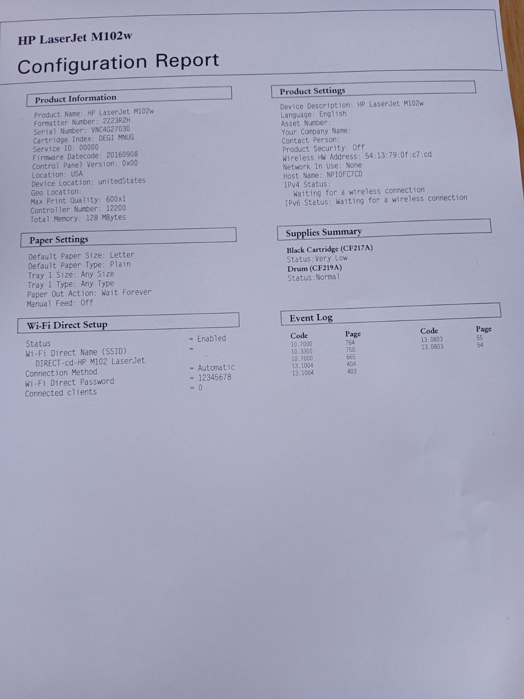 HP Laser Jet Pro M102w S/W Laserdrucker USB 2.0 Netzwerk Wlan Airprint Win 10