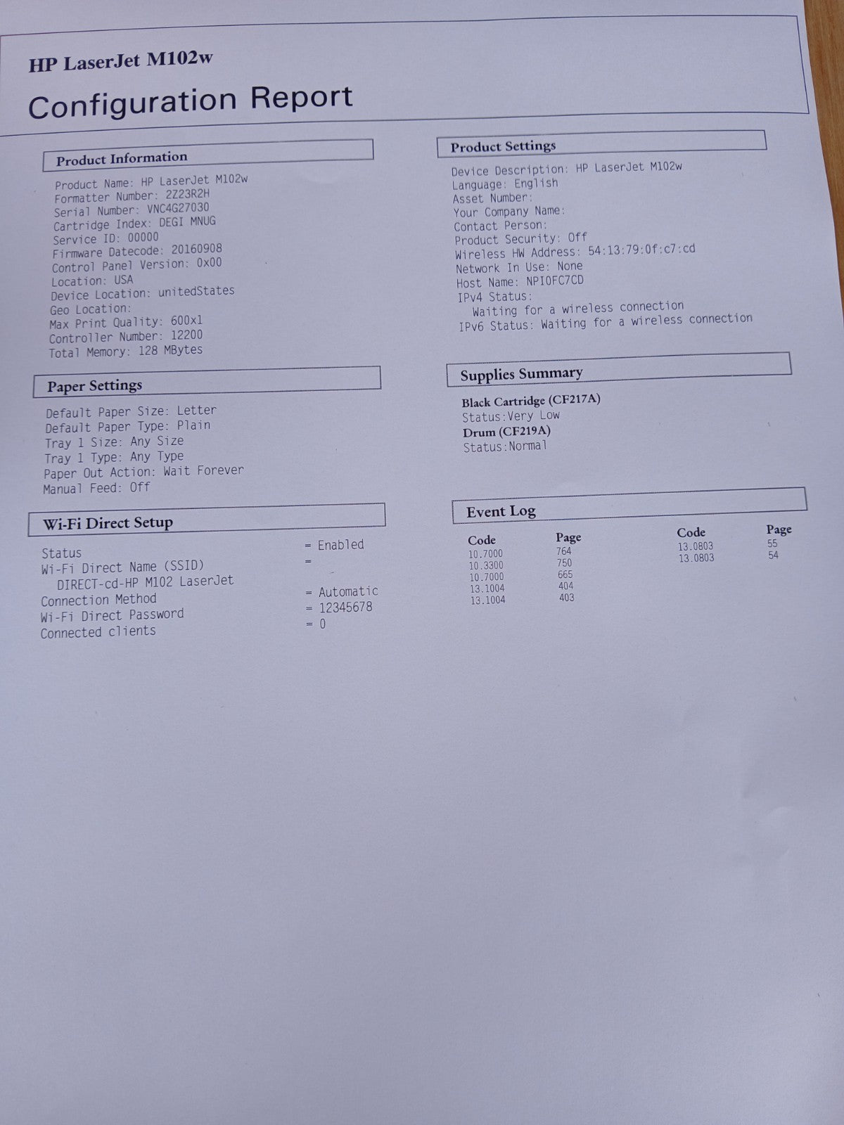 HP Laser Jet Pro M102w S/W Laserdrucker USB 2.0 Netzwerk Wlan Airprint Win 10