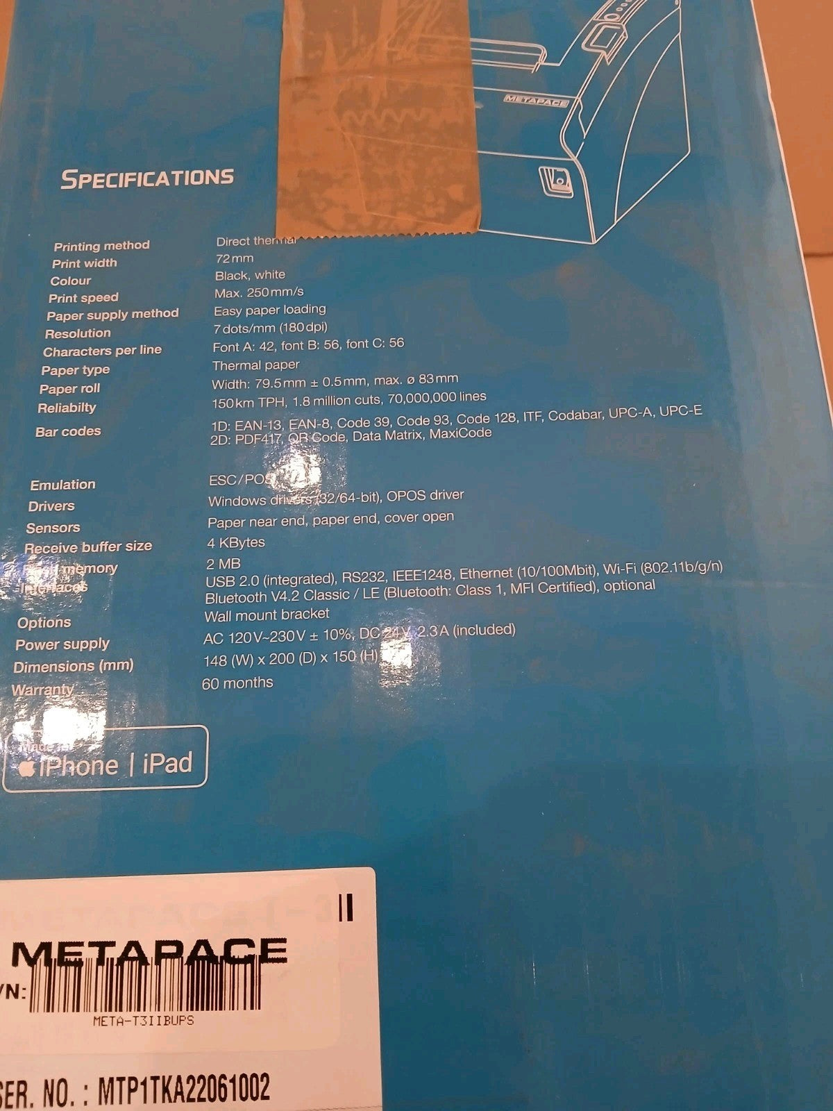 Metapace T-3 II Thermodirekt Kassenbondrucker POS USB Beleg Gastro Einzelhandel