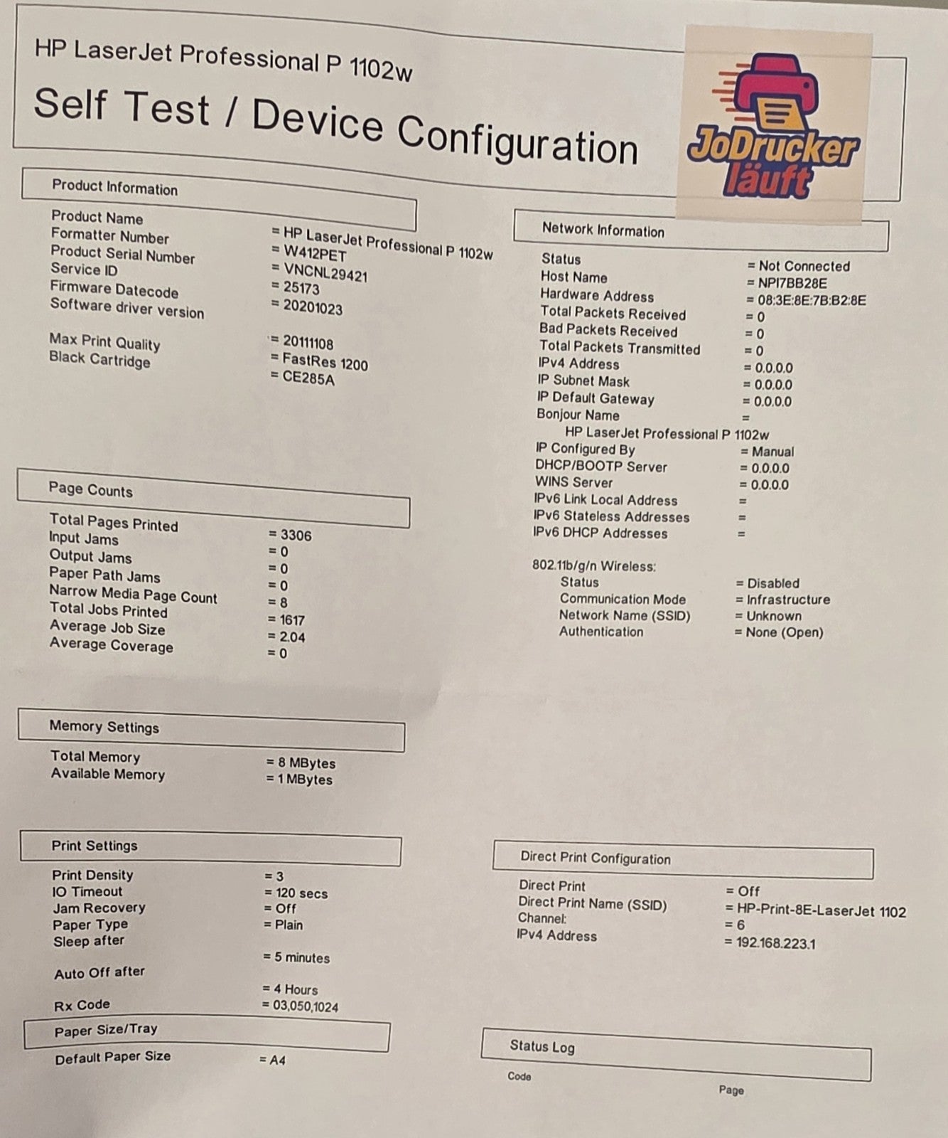 HP Laser Jet P1102w S/W Laser USB 2.0 Netzwerk Wlan Airprint Win 10 Langlebig
