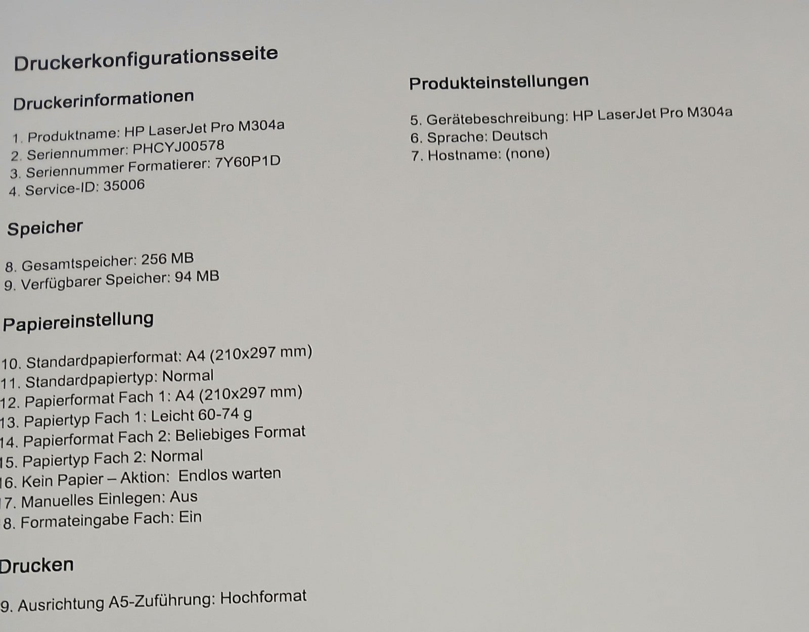 HP Laser Jet Pro M304a Laserdrucker S/W Wie Neu + HP Toner + USB + A4 + Win 10 !
