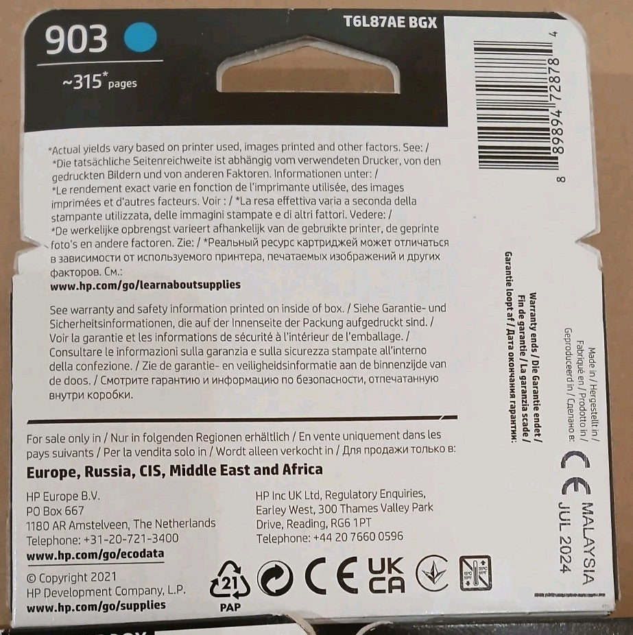 3x Original HP Tintenpatrone Farbe 903 für Officejet 6900 6950 6860 6970 6975