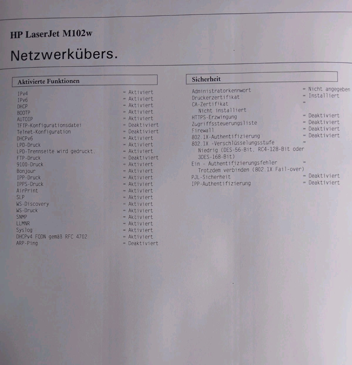 HP Laser Jet Pro M102w S/W Laserdrucker USB 2.0 Netzwerk Wlan Airprint Win 10