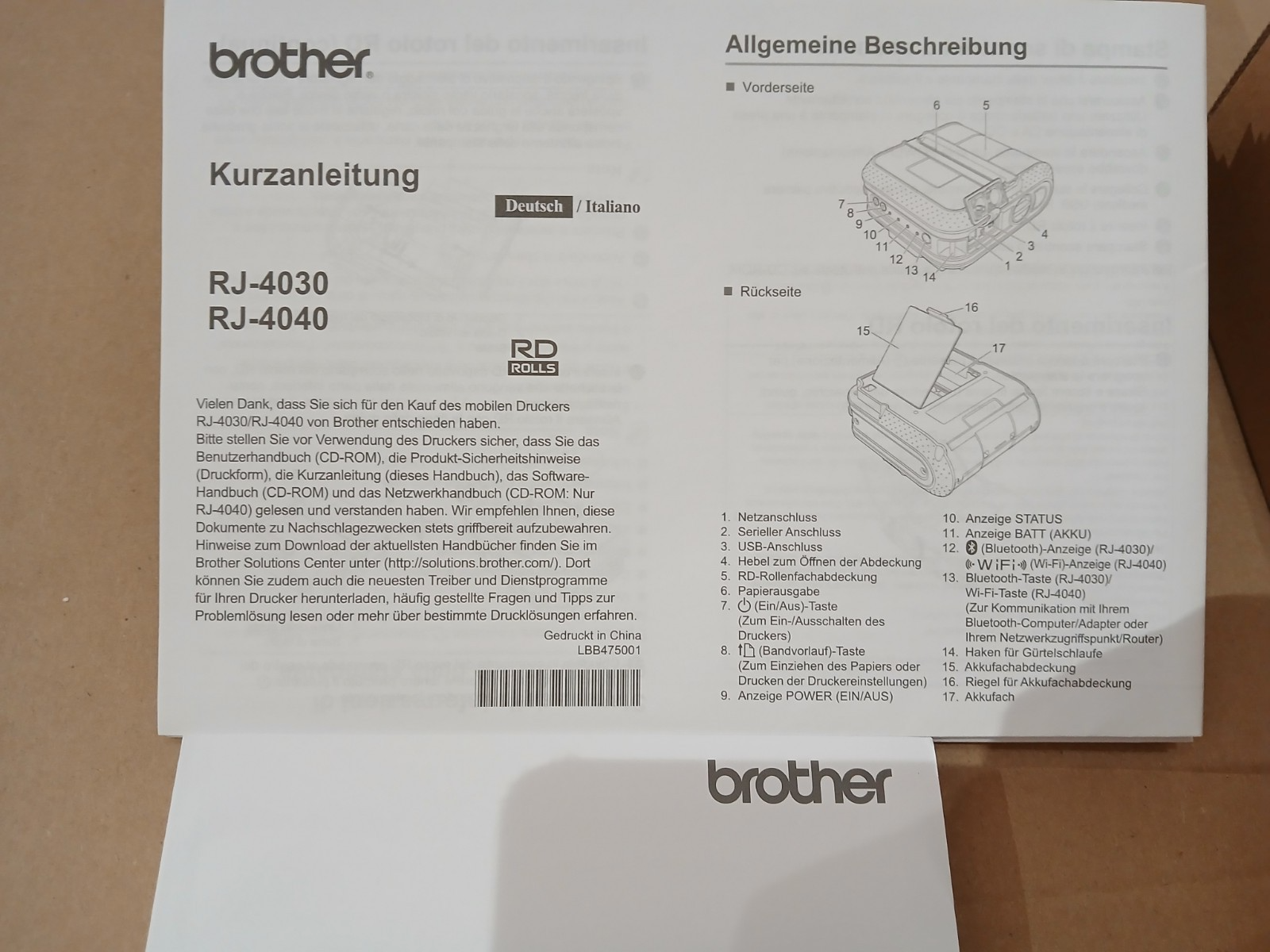 Brother RJ-4040 Thermodruck Etiketten Quittungen 104mm USB Seriell Mobiler Druck