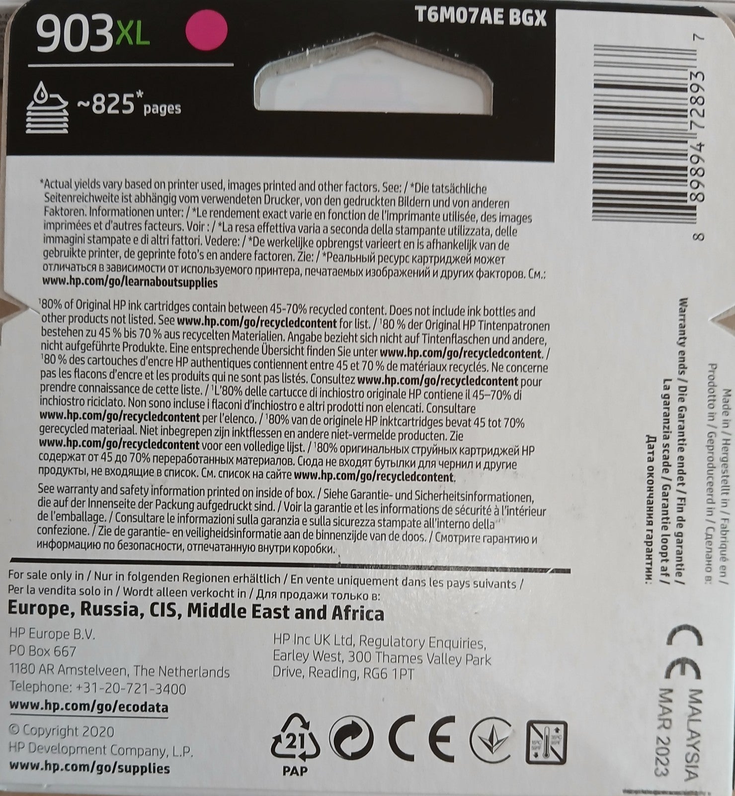 3x Original HP Tintenpatrone Farbe 903XL für Officejet 6900 6950 6860 6970 6975