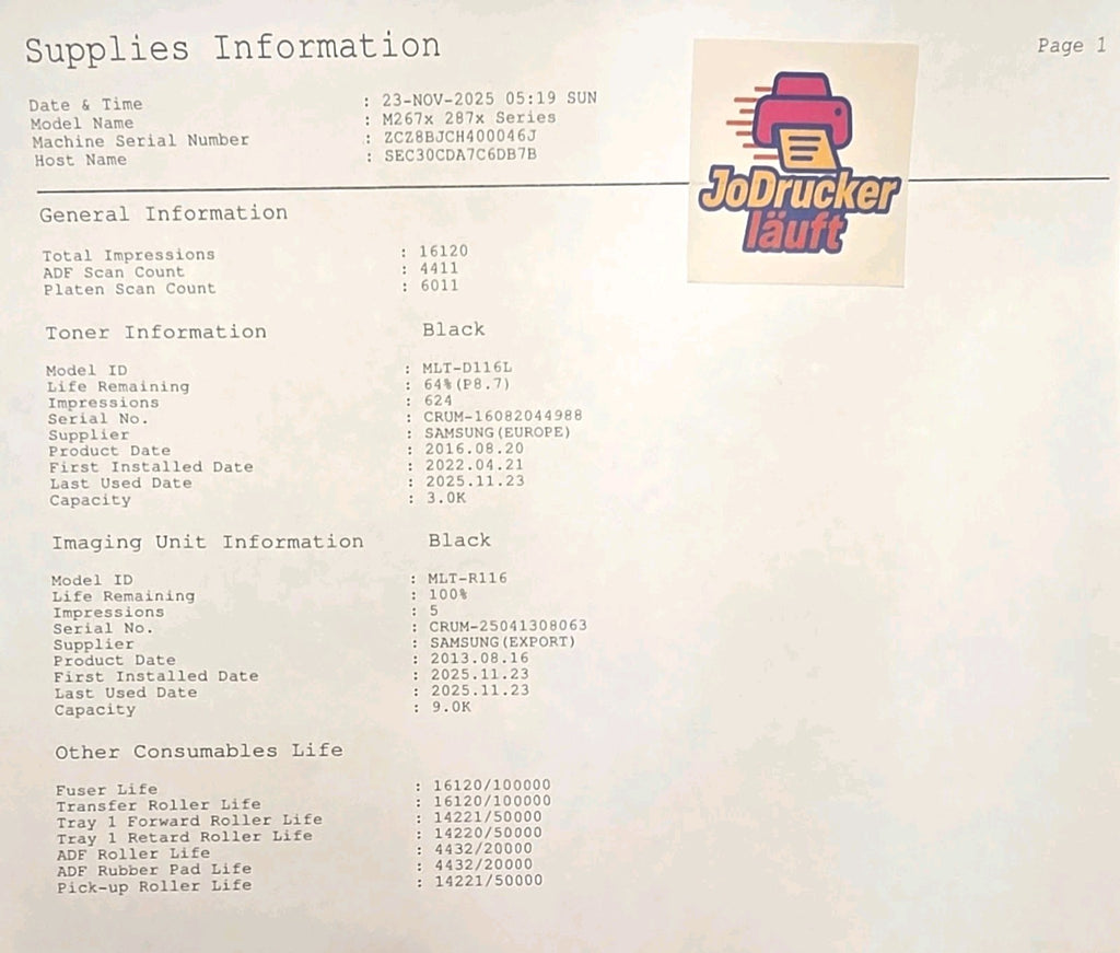 SAMSUNG Xpress M2875FD SW Druck Scan Kopie Fax Duplex ADF USB LAN Airprint Win11