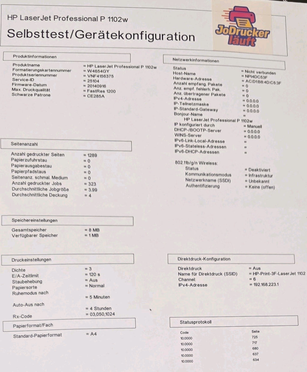 HP Laser Jet P1102w S/W Laser USB 2.0 Netzwerk Wlan Airprint Win 10 Langlebig