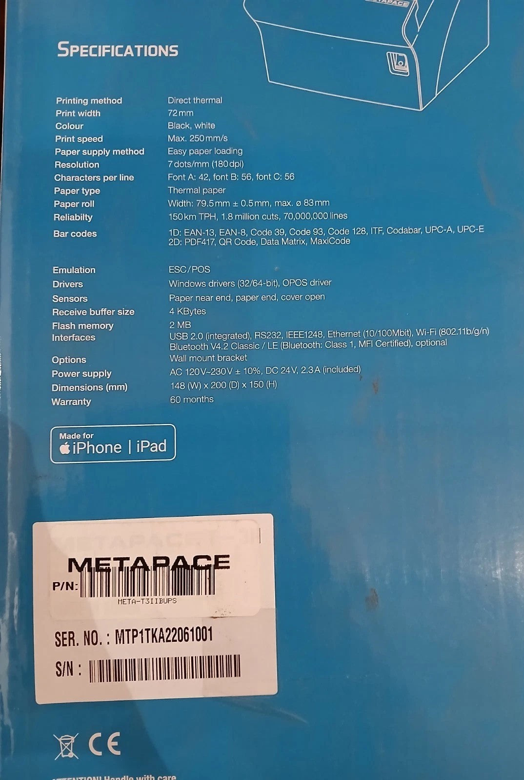 Metapace T-3 II Thermodirekt Kassenbondrucker POS USB Beleg Gastro Einzelhandel