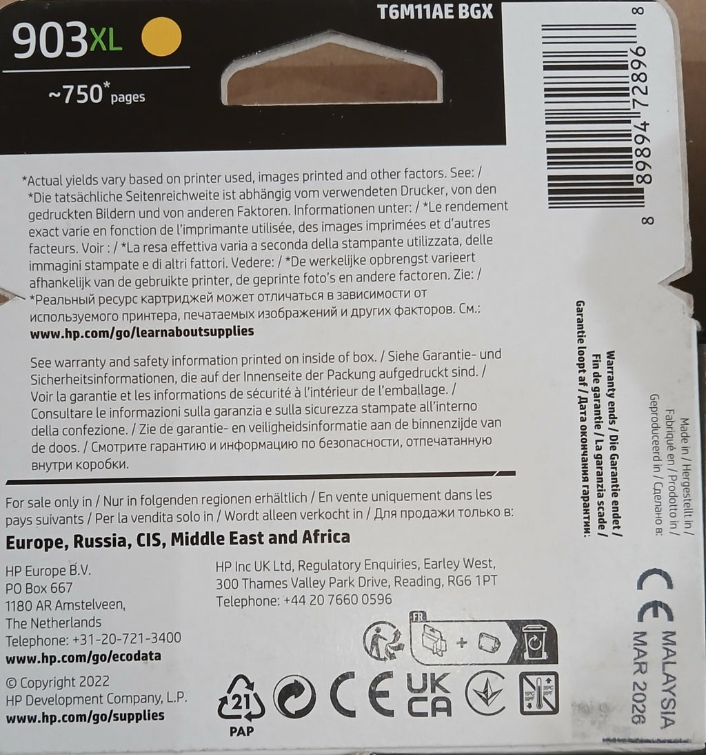 3x Original HP Tintenpatrone Farbe 903XL für Officejet 6900 6950 6860 6970 6975