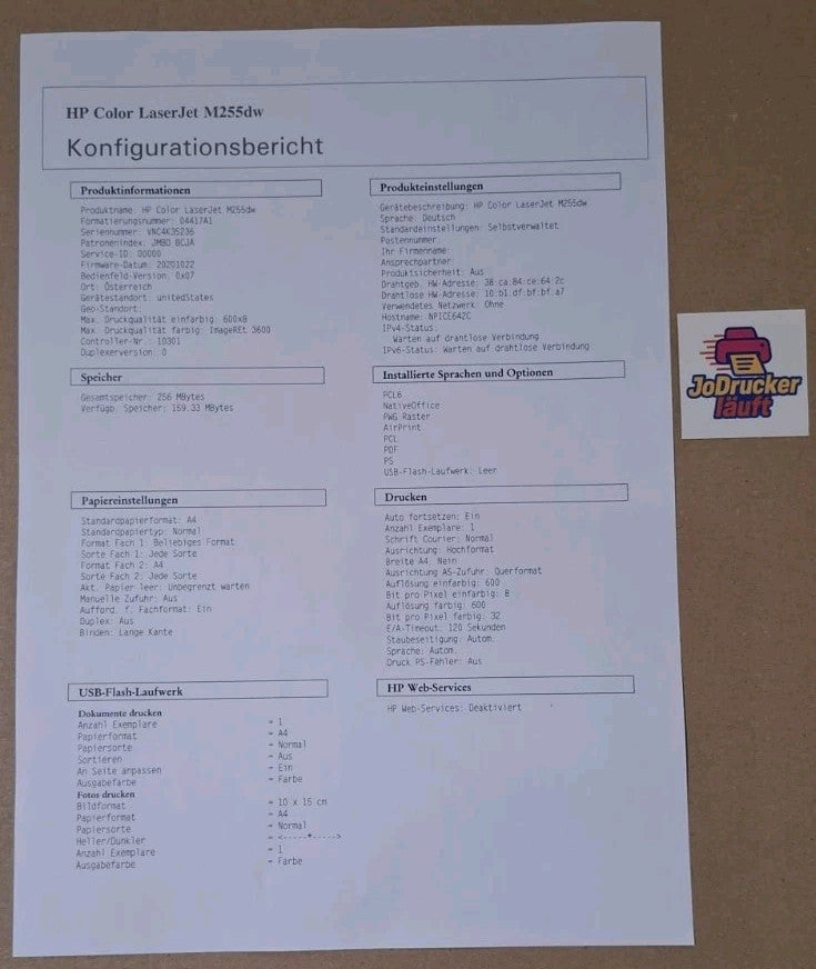HP Color Laser Jet Pro M255dw Farblaserdrucker Duplex Wlan Airprint Win 11
