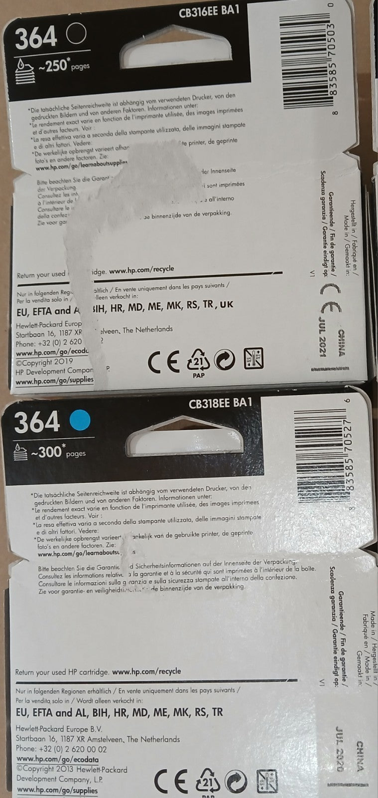 Original HP 364 Tintenpatrone 4x für HP Deskjet 3520 Serie Photosmart B109A