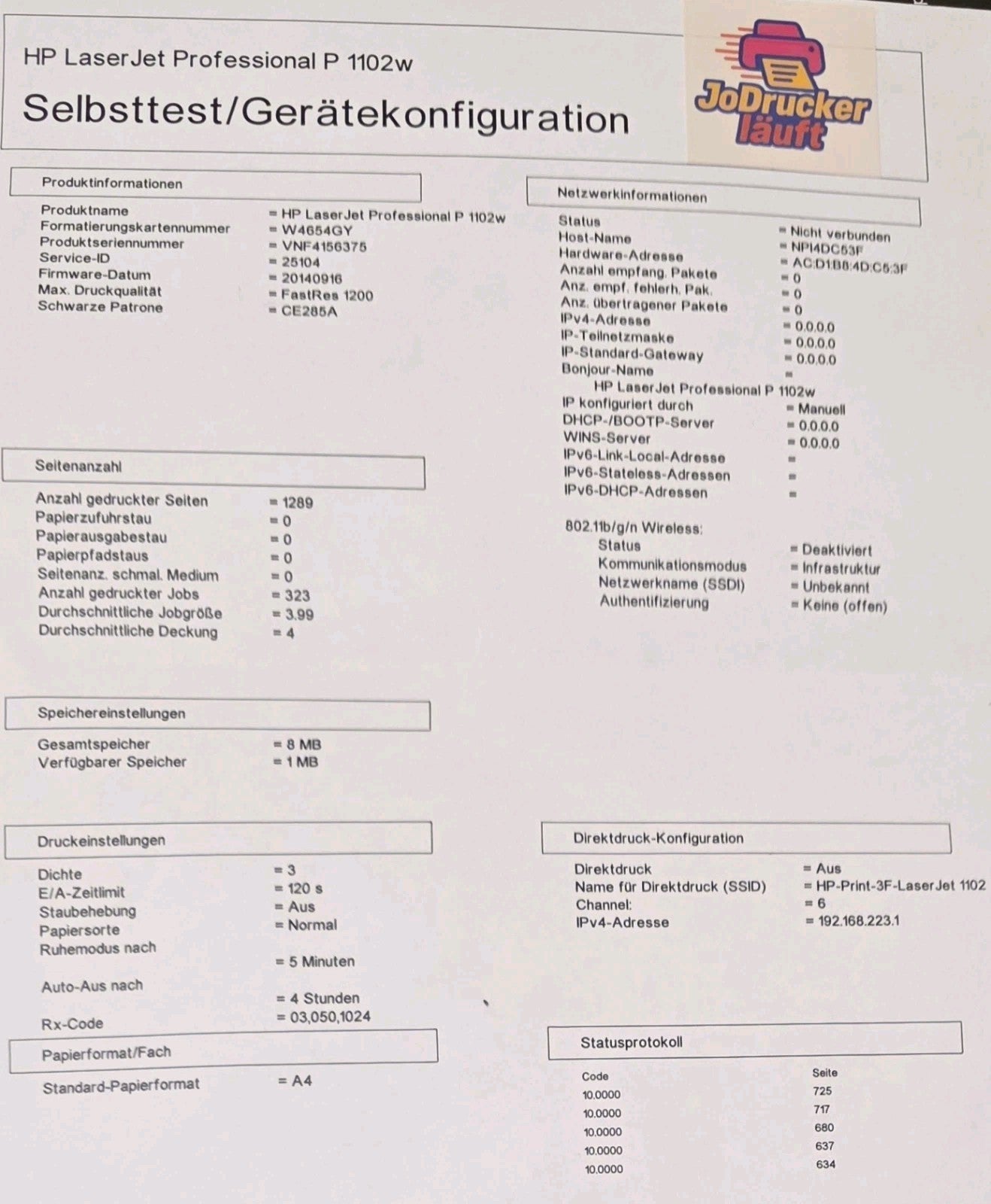 HP Laser Jet P1102w S/W Laser USB 2.0 Netzwerk Wlan Airprint Win 10 Langlebig