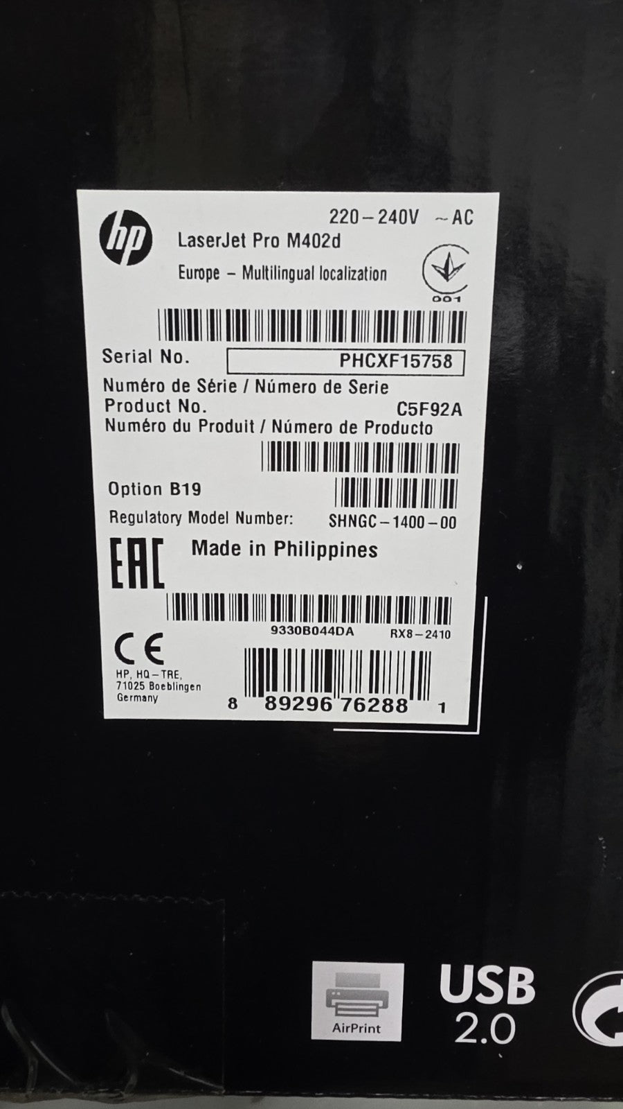 HP Laser Jet Pro M402d Schwarz Weiß Laserdrucker Duplex USB 2.0 A4 Win 11