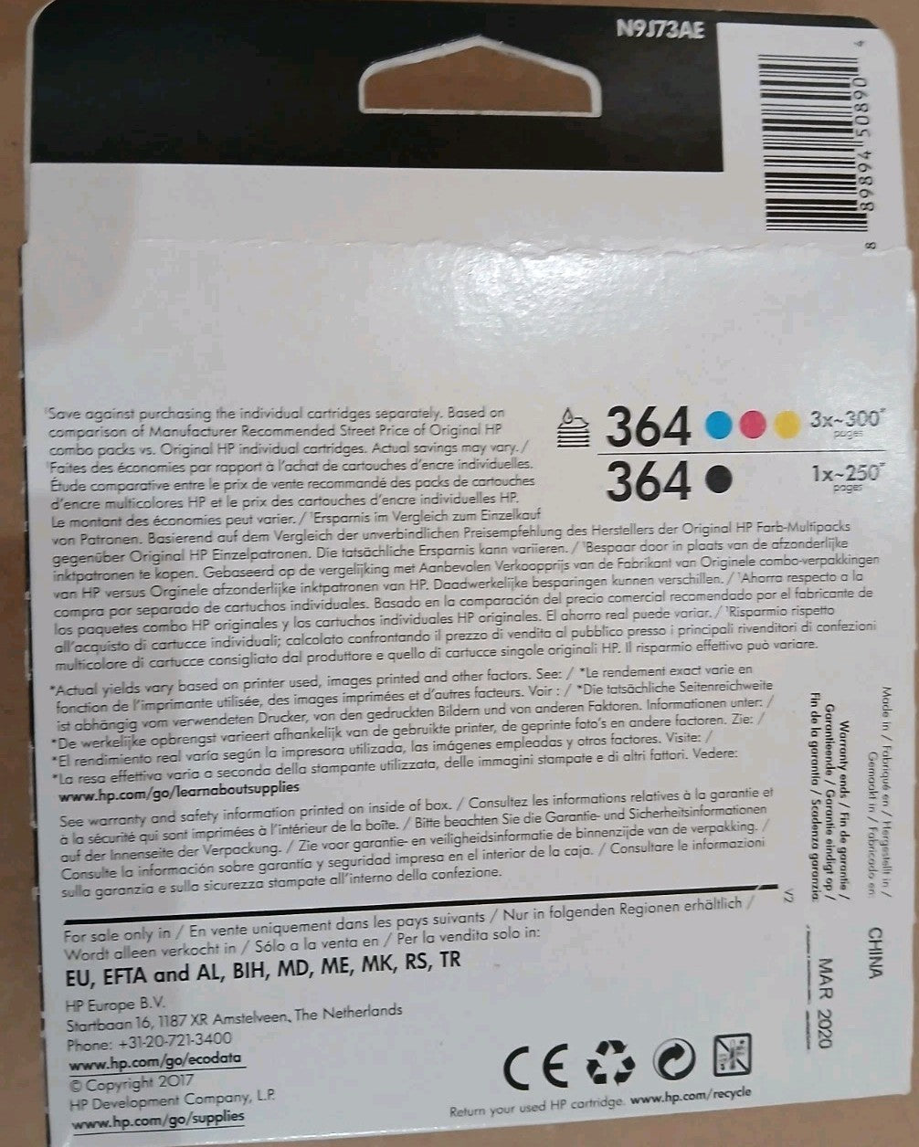 Original HP 364 (N9J73AE) Multipack für HP Deskjet 3520 Serie Photosmart B109A