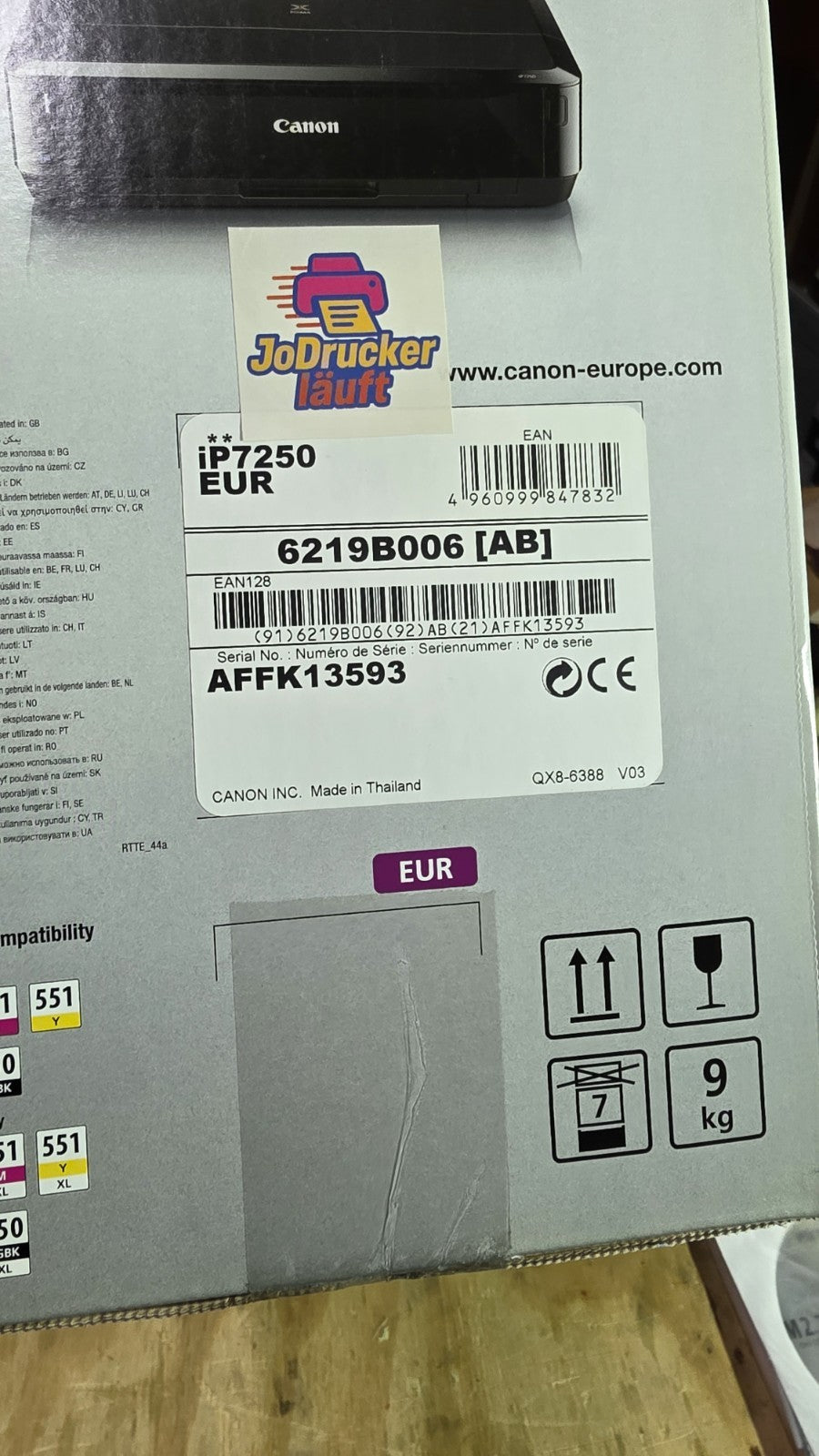 Canon PIXMA iP7250 Tintenstrahldrucker Fotodrucker Duplex CD/DVD Druck Airprint