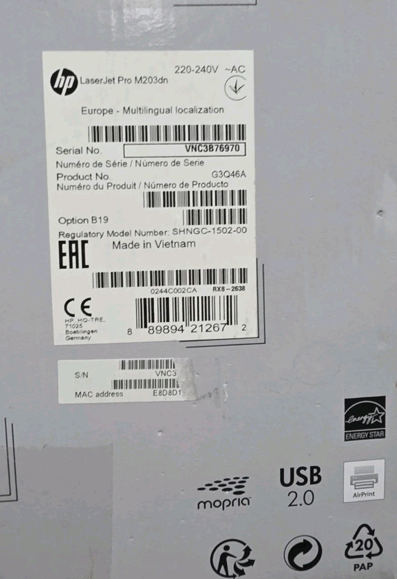 HP M203dn S/W Laserdrucker Ethernet LAN Duplex Netzwerk A4 USB 2.0 Windows 10