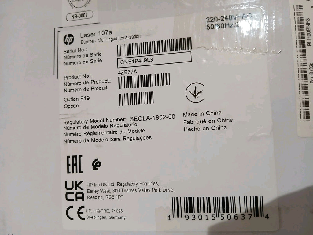 HP Laser 107a S / W Laserdrucker wie Neu Unbenutzt HP Toner USB A4 Win 10 MAC OS