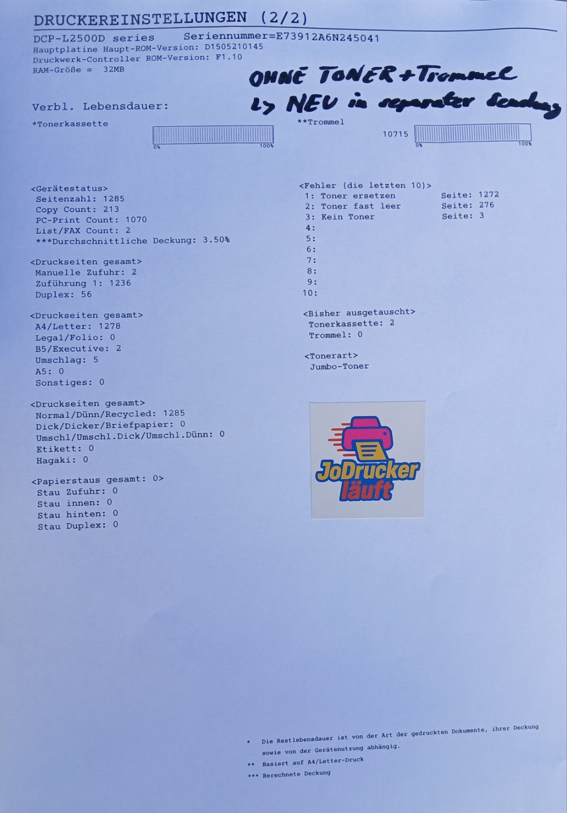 Brother DCP-L2500D S/W Laser Multifunktionsdrucker Kopie Scan Druck A4 Win 11