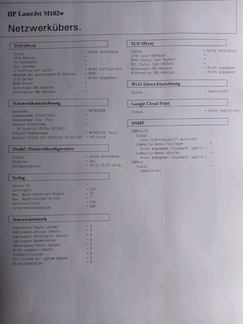 HP Laser Jet Pro M102w S/W Laserdrucker USB 2.0 Netzwerk Wlan Airprint Win 10