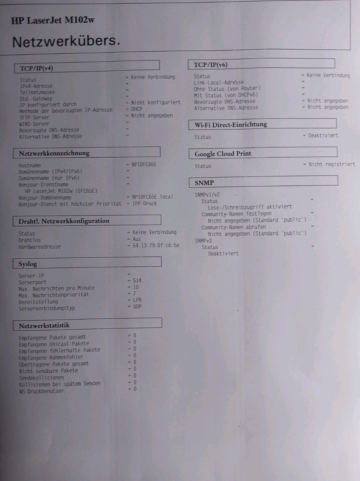 HP Laser Jet Pro M102w S/W Laserdrucker USB 2.0 Netzwerk Wlan Airprint Win 10