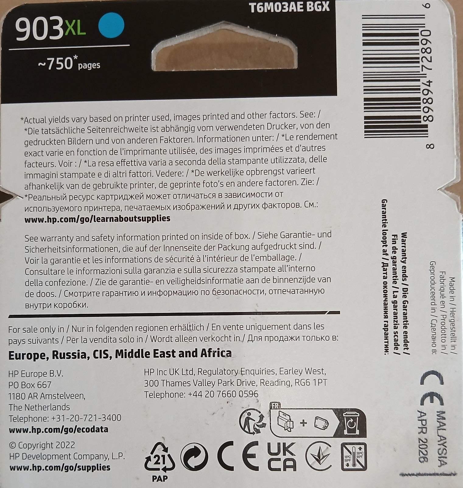 3x Original HP Tintenpatrone Farbe 903XL für Officejet 6900 6950 6860 6970 6975