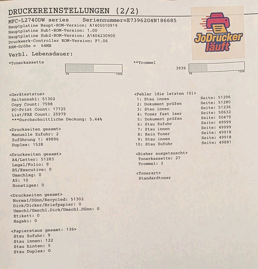 Brother MFC-L2740DW 4-in-1 S/W Laser Multifunktionsdrucker Dual Duplex ADF Wlan