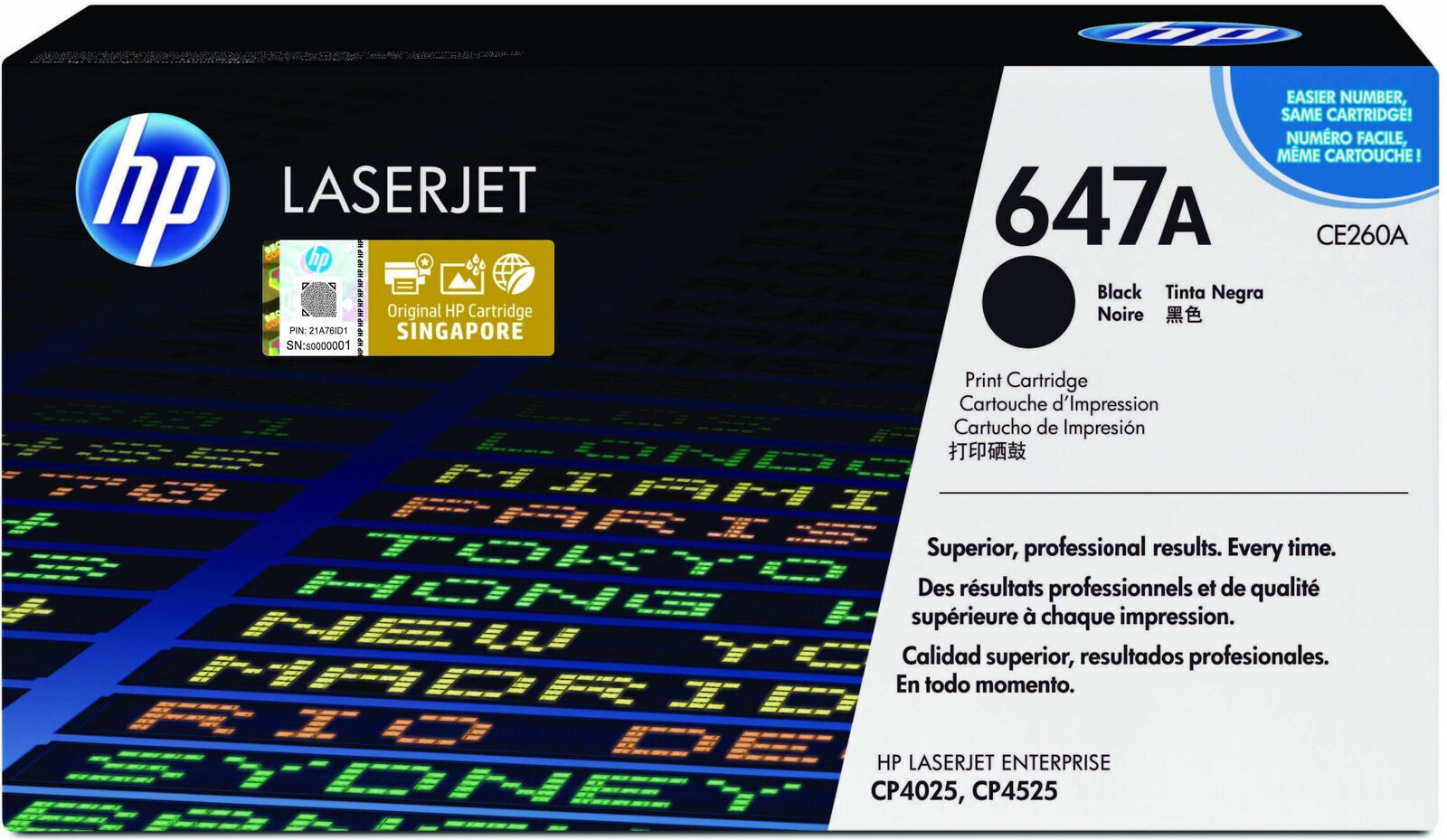 HP Original Toner 647A Schwarz BK CE260A für Laser Jet Enterprise CP4025 CP4525